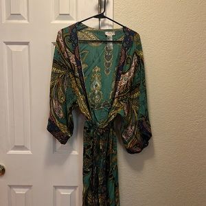 Free People Teal and Gold Paisley Robe